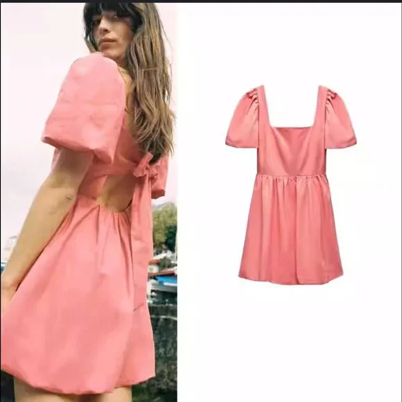 ZARA Open-Back Pink Dress with Bow Detail - Sizes M, LNEW WITH TAG! - Picture 2 of 4